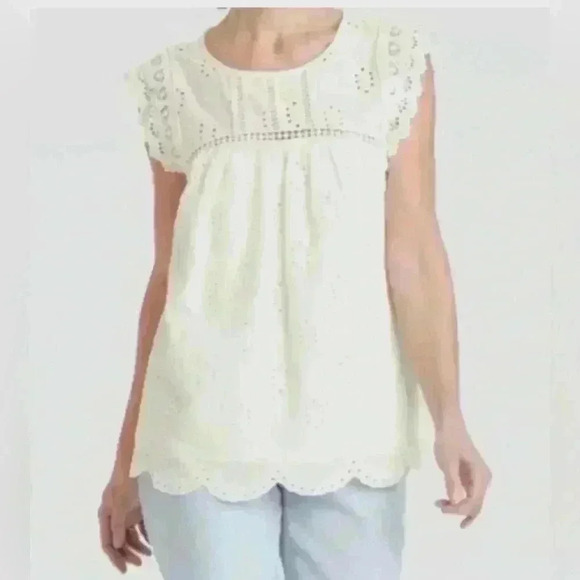 Knox Rose Tops - Knox Rose Women's Summer Eyelet Tank Top White Sleeveless Size Small